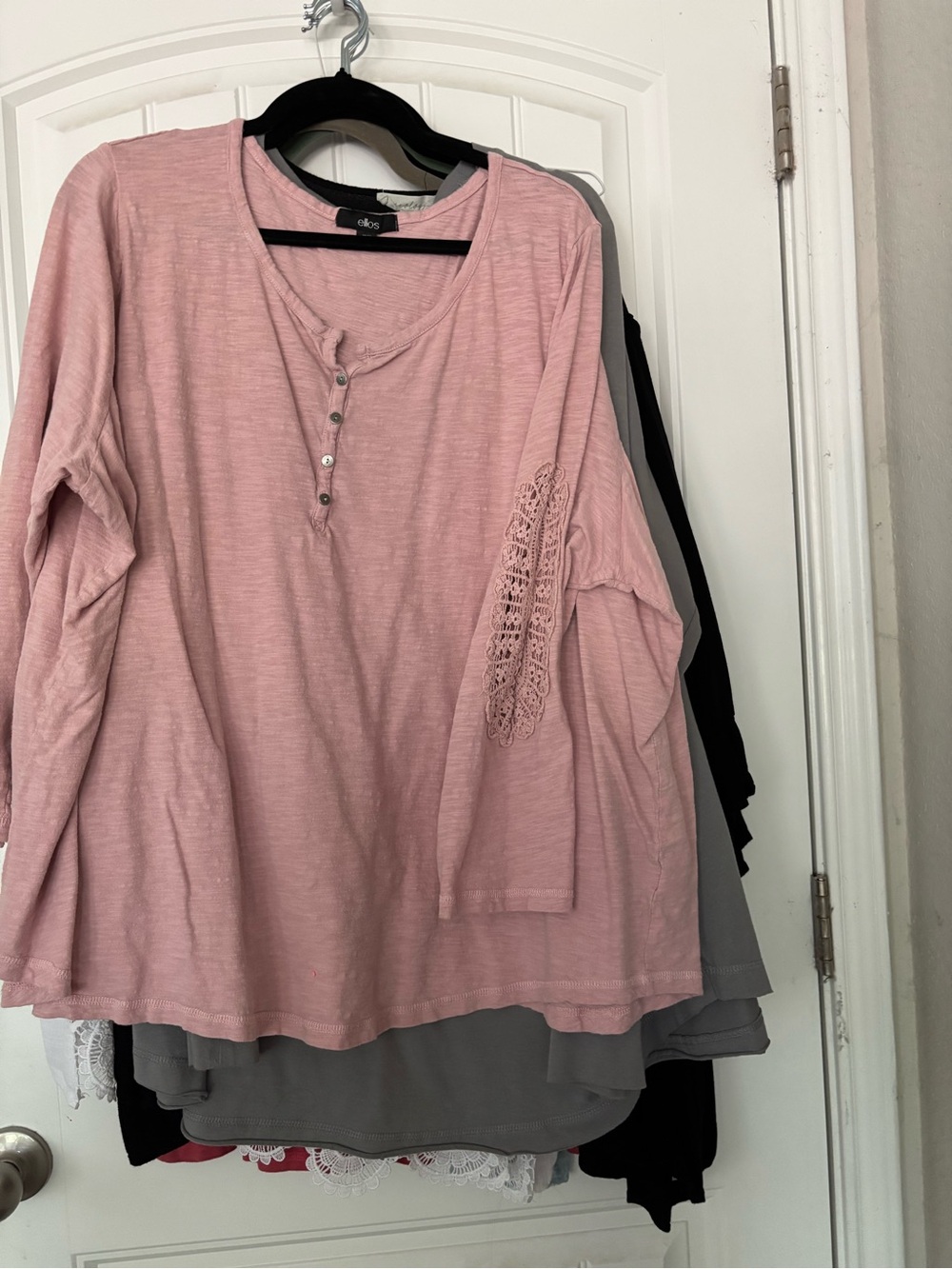 ellos Pink Lace-Accent Long Sleeve Henley Top